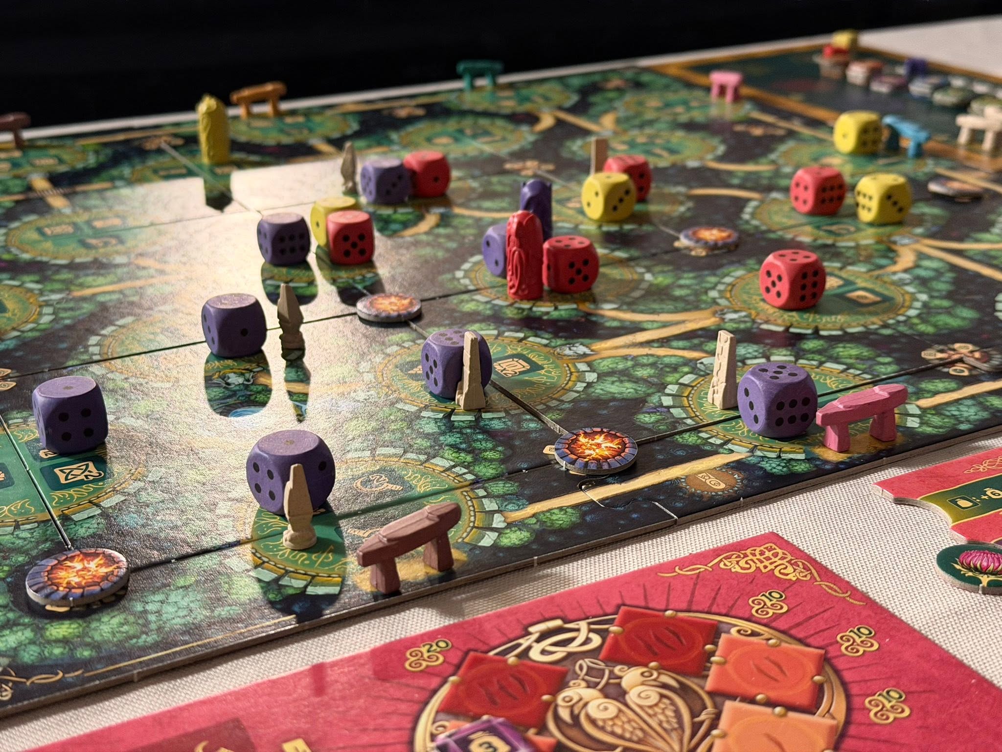 A colourful strategy board game mid-play at SLBG